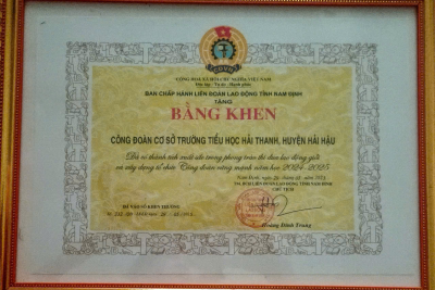 BẰNG KHEN CỦA CÔNG ĐOÀN CƠ SỞ TRƯỜNG TIỂU HỌC HẢI THANH